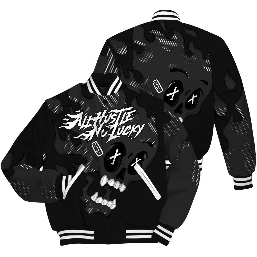 Varsity Jacket To Match White Thunder 4s Shirt, All Hustle No Lucky Skull All Over Print