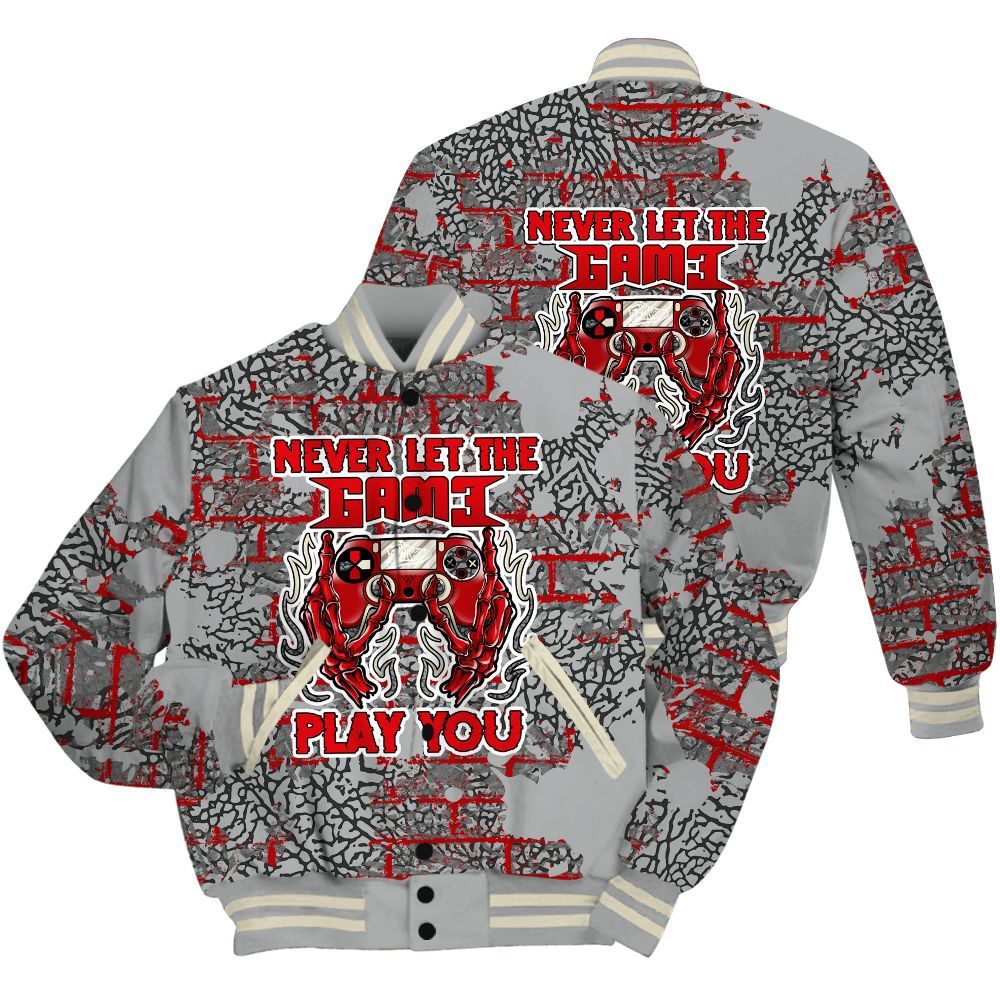 Varsity Jacket To Match Cement Grey 3s Shirt - PlayGame Skull Brick All Over Print