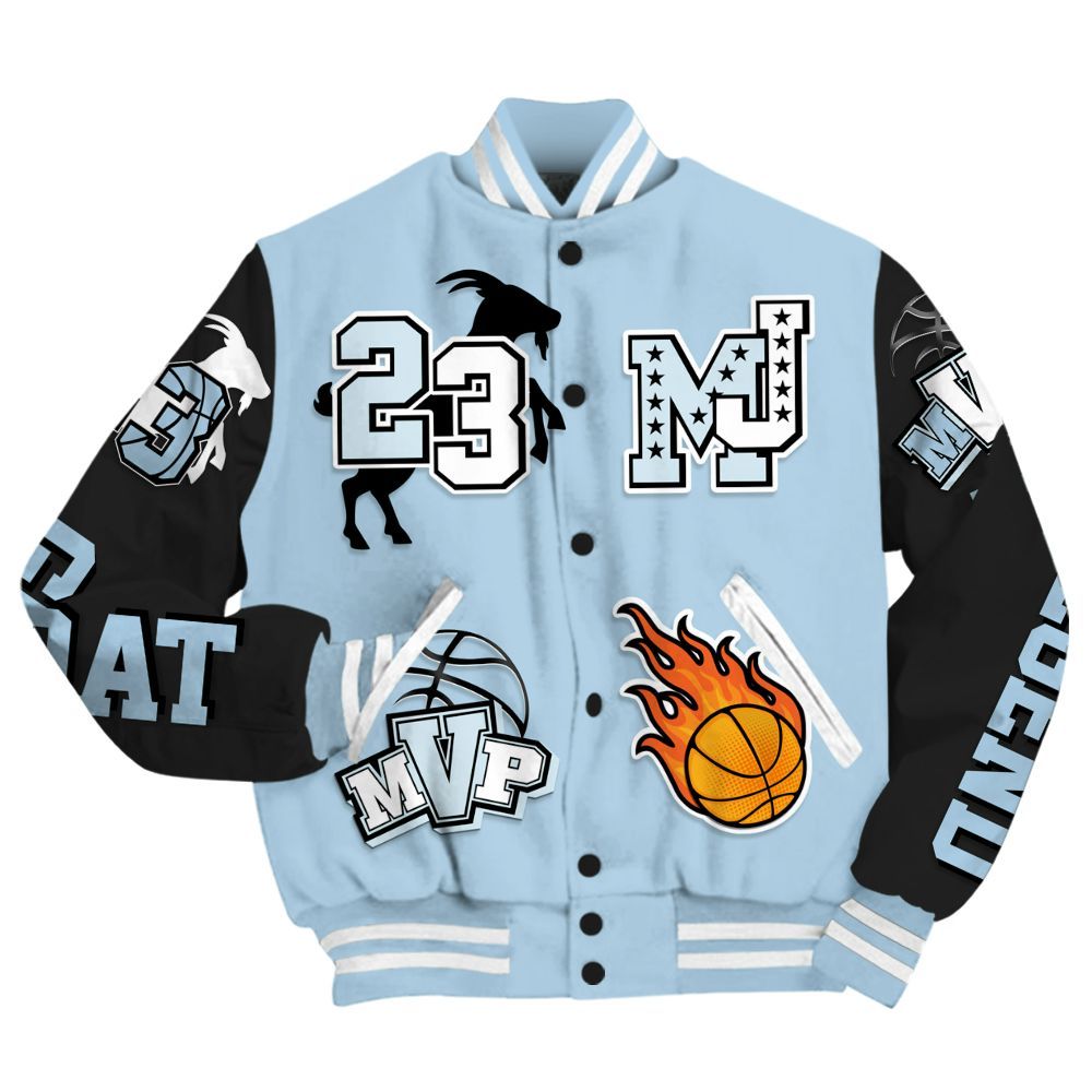 Varsity Jacket To Match Foamposite One Psychic Blue - 23 Goat MVP Basketball All Over Print