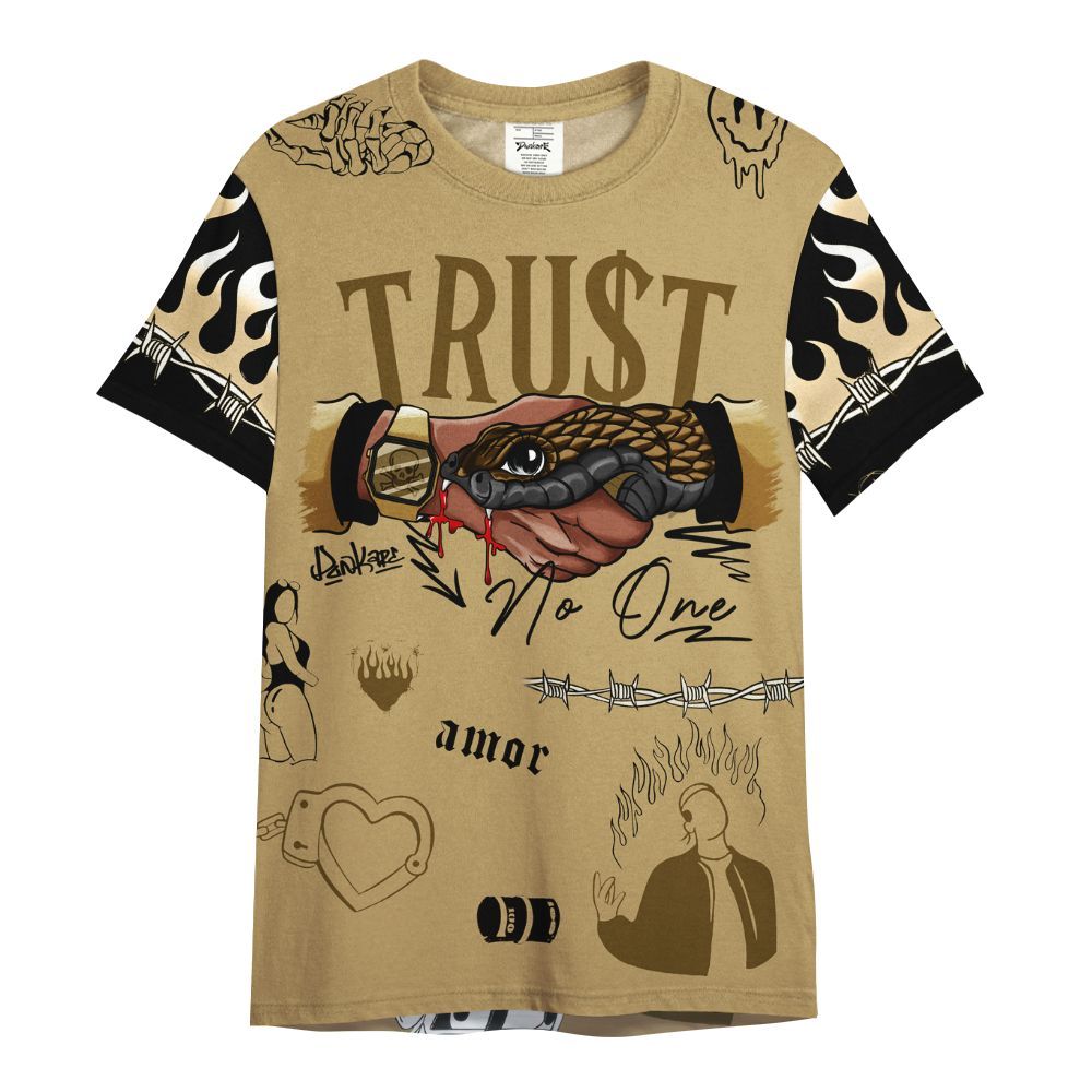Shirt To Match High OG Black Metallic Gold 1s - Snake Trust No One All Over Print
