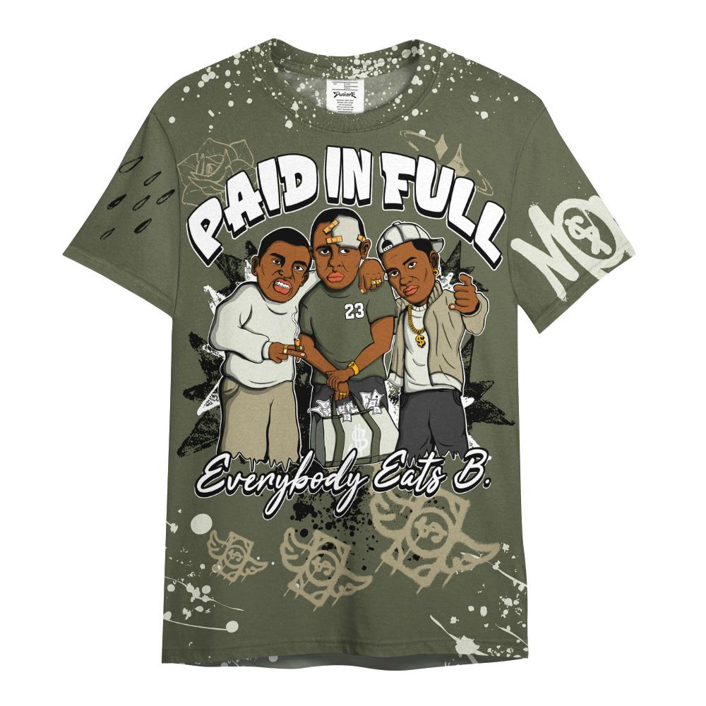 Shirt To Match Low OG Medium Olive 1s - Everybody Paid In Full Crayon All Over Print