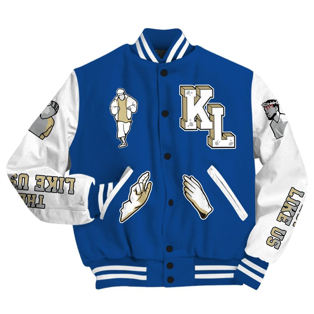 Varsity Jacket To Match Air Ship Royal Blue - Dislike Us Graphic All Over Print