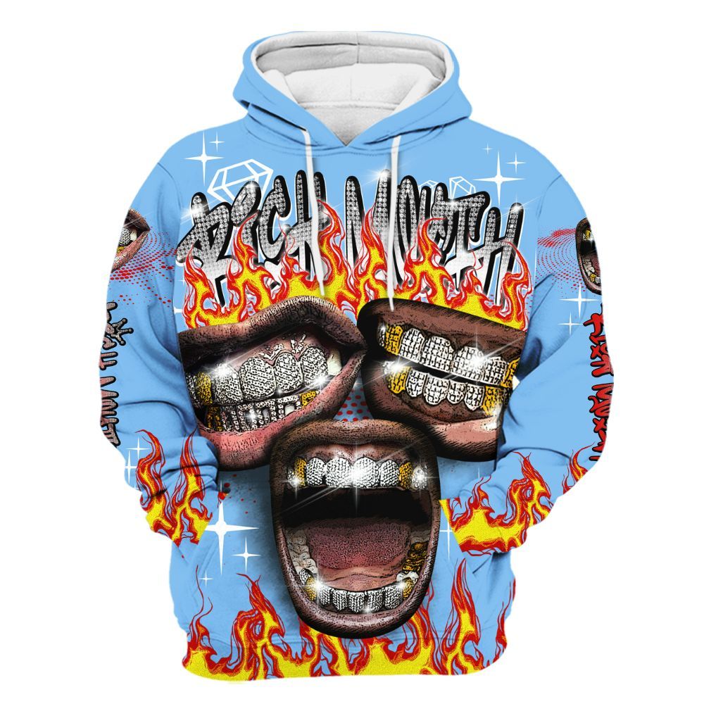 Hoodie To Match University Blue 5s - Rich Mouth Fire Rap Retro 90s All Over Print