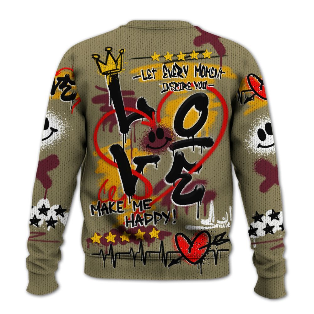 Knitted Sweater To Match Black Olive 7s - Happy Love Beats Graffiti Streetwear
