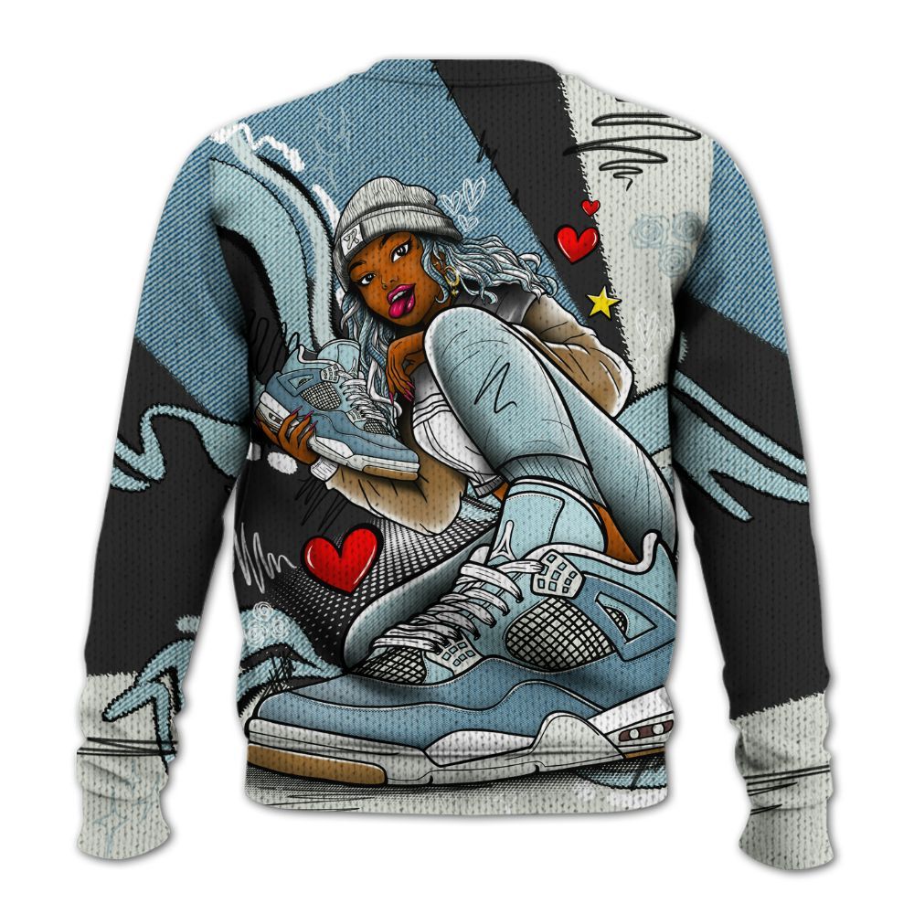 Sweater To Match Denim Worn Blue 2025 4s - Sneaker Girl With Shoes Graphic
