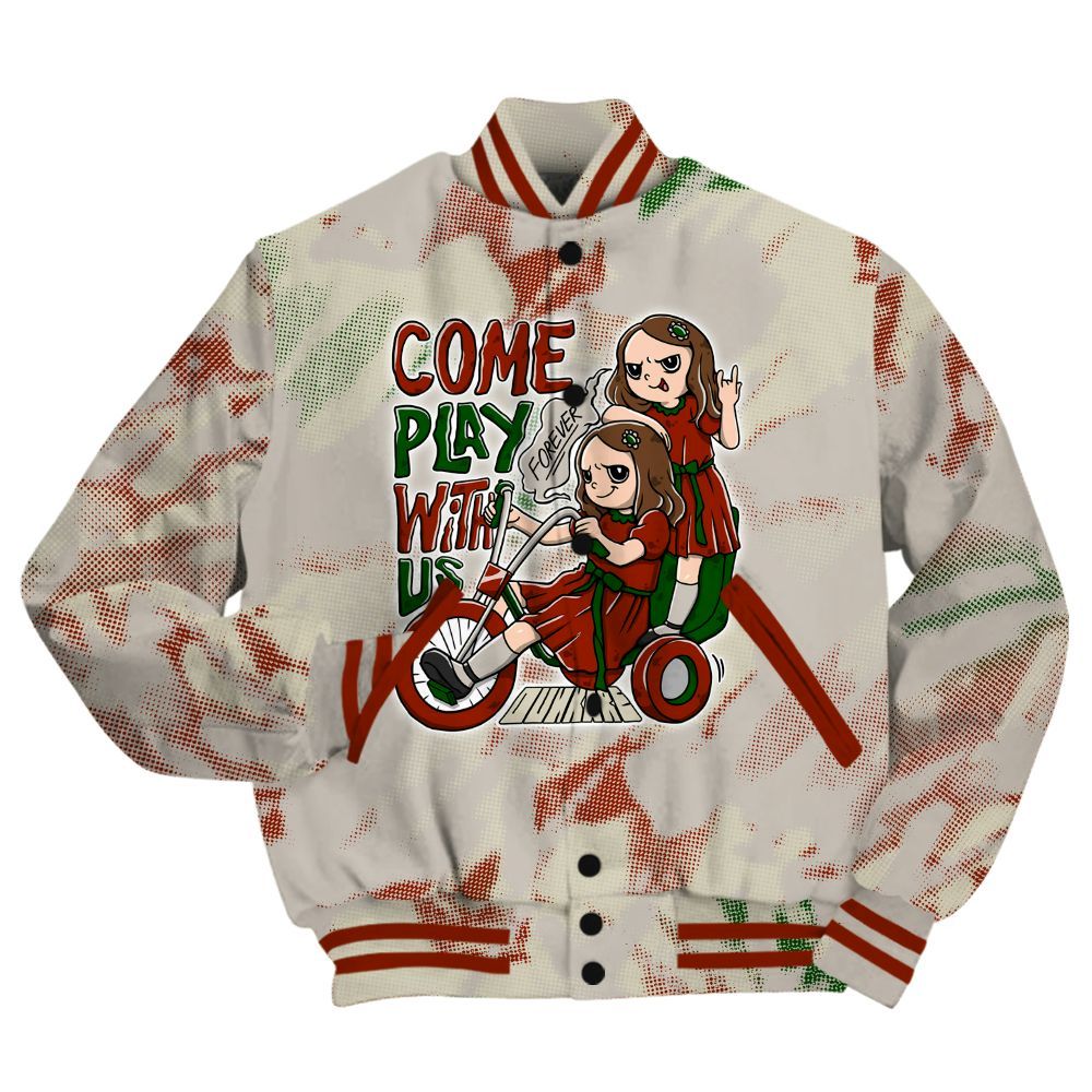 Varsity Jacket To Match El Grito 5s Shirt - Come Hangout Halloween Abstract Halftone All Over Print