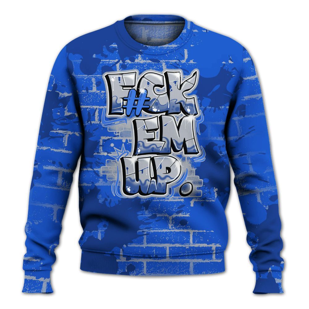 Sweatshirt To Match Air Foamposite One Royal - F#ck Em Graphic Brick Art All Over Print