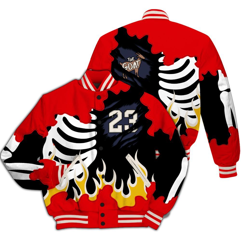 Varsity Jacket To Match Low OG Howard University 1s - Burning Skeleton 23 G.O.A.T All Over Print