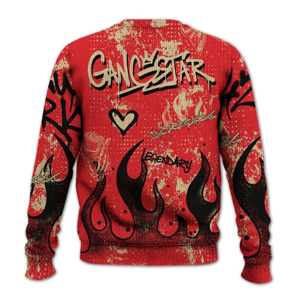 Knitted Sweater To Match Prime 93 Fire Red - Lucky Money Paid In Full Graffiti