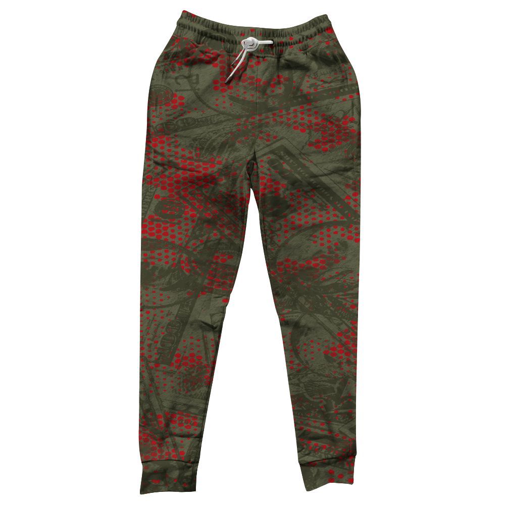 Sweatpant To Match Travis Scott Low OG Medium Olive 1s - Banknotes Art Graphic All Over Print