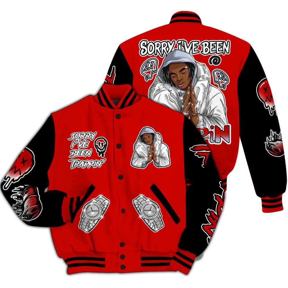 Varsity Jacket To Match Fire Red 6s - Trappin' Unique All Over Print
