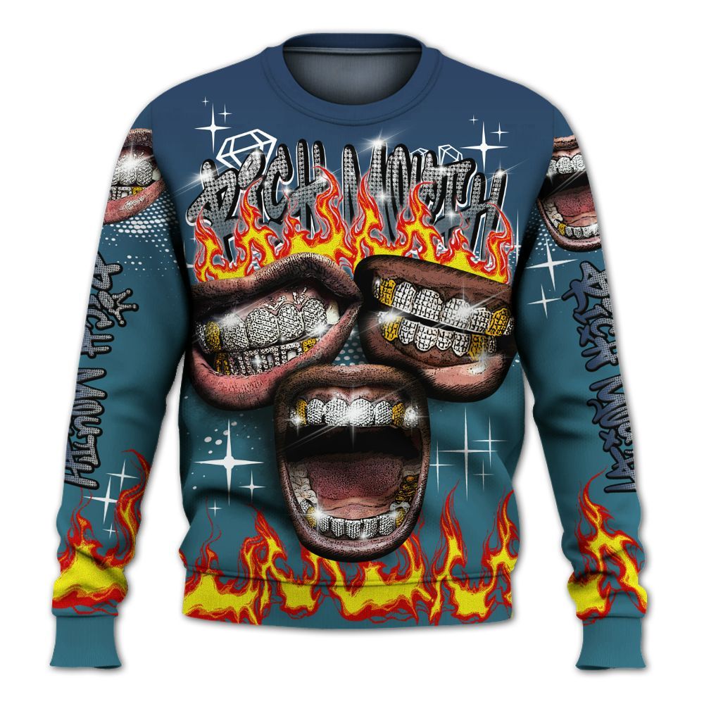 Sweatshirt To Match Air Foamposite Kazuya Mishima - Rich Mouth Fire Rap Retro 90s All Over Print