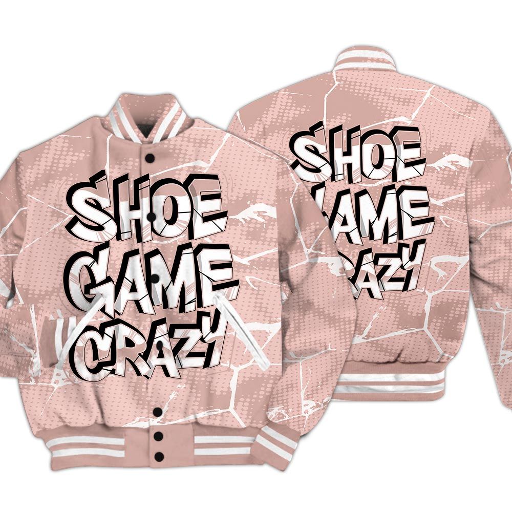Varsity Jacket To Match Low Legend Pink 11s - Shoe Game Crazy White Graphic Crack Varsity Jacket Unisex