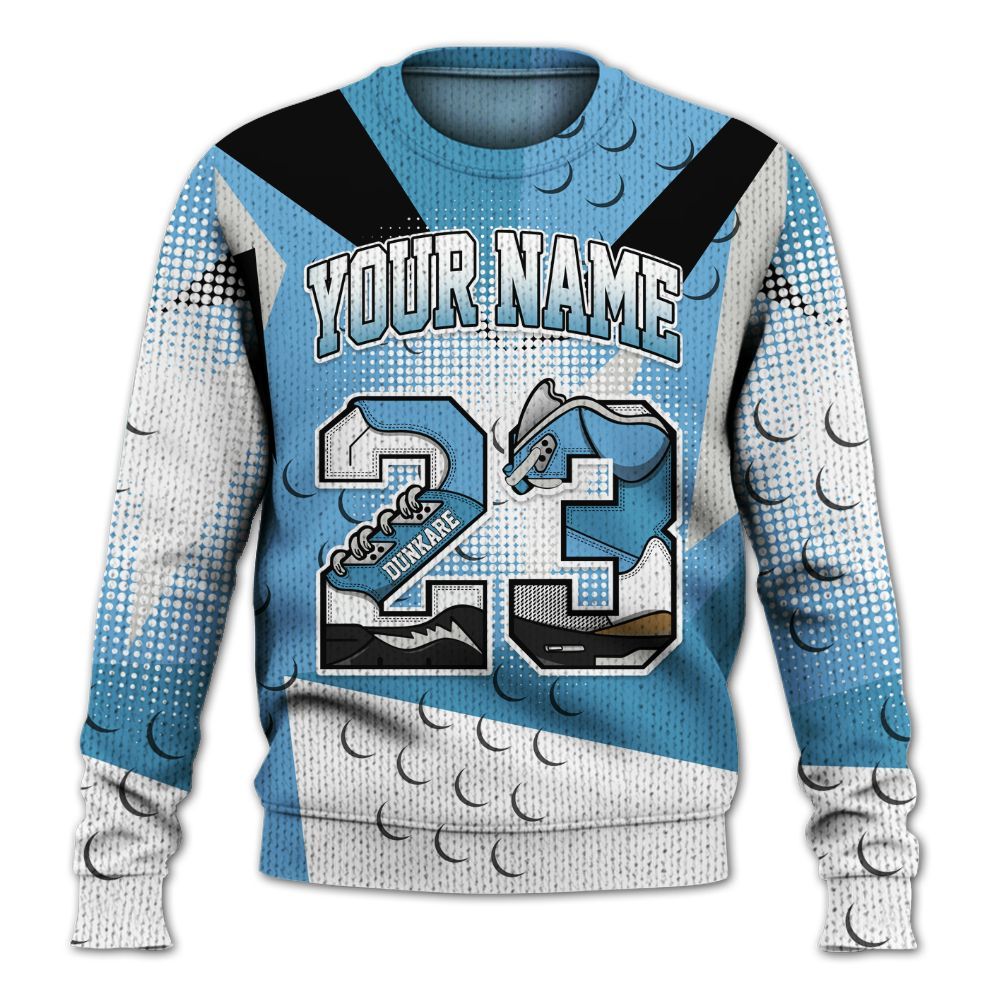 Knitted Sweater To Match SB Dunk Low University Blue - Poly Custom Name Number 23 5s