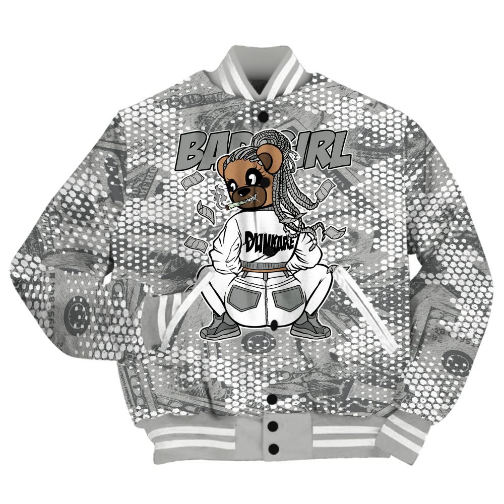 Varsity Jacket To Match Paris Cement Grey 4s Shirt - Rebellious Girl Bear Banknotes Art All Over Print