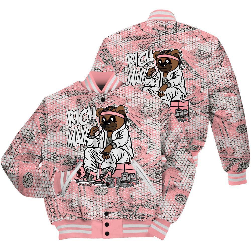 Varsity Jacket To Match Retro Wings 3s Shirt - Rich Man Bear Banknotes Art All Over Print