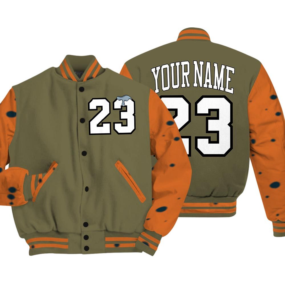 Varsity Jacket To Match Varsity Streetwear Custom Name Number 23 Drip, Olive 5s T-Shirt, Sneaker Olive 5s Baseball Varsity Jacket 1604 NCT
