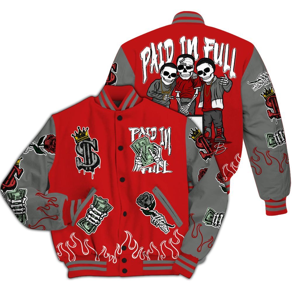 Varsity Jacket To Match Bred Reimagined 4s - Fire Everybody Paid In All Over Print