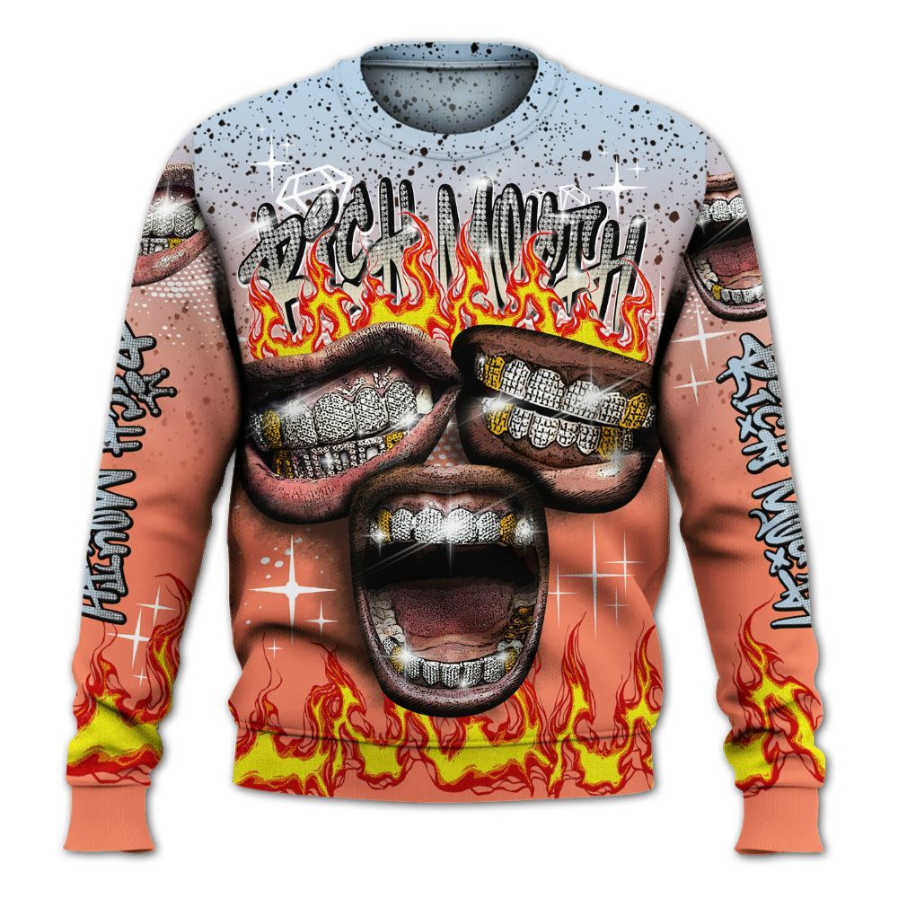 Sweatshirt To Match DJ Khaled Crimson Bliss 5s - Rich Mouth Fire Rap Retro 90s All Over Print