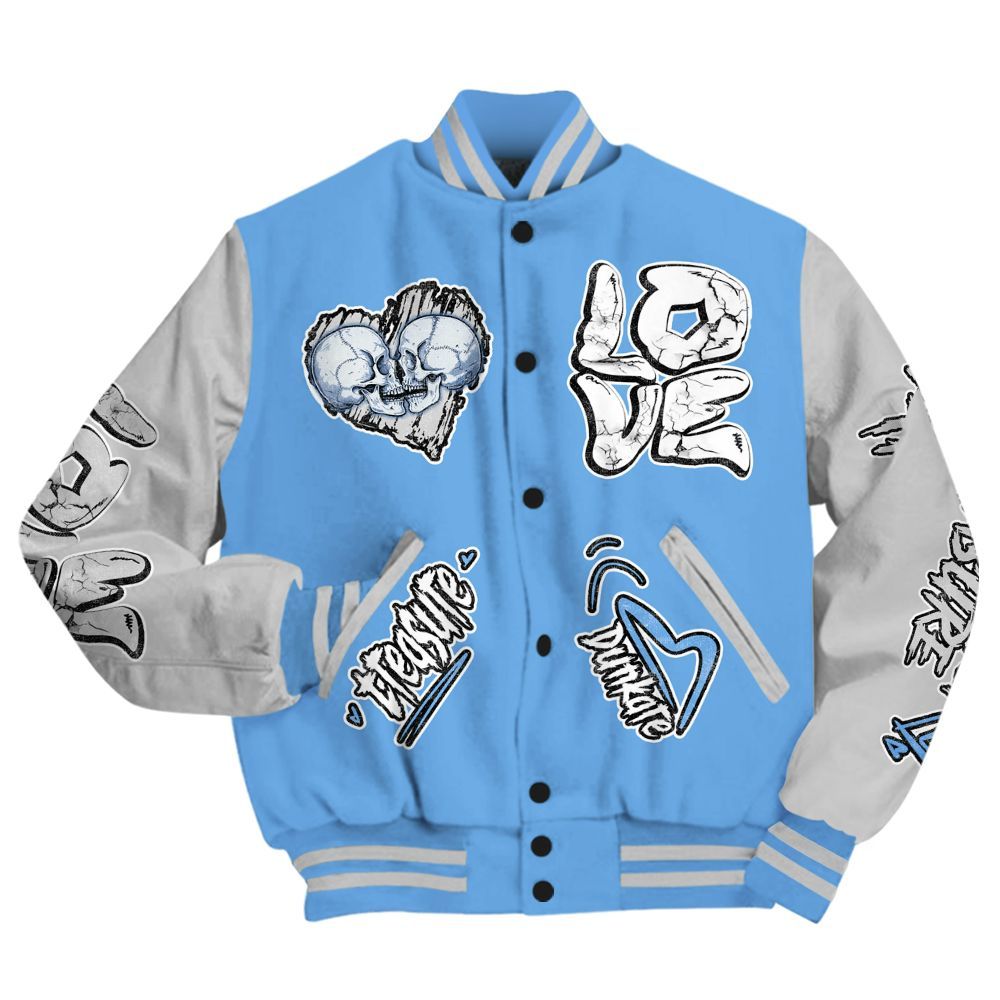 Varsity Jacket To Match University Blue 6s - Skull Bear All Over Print