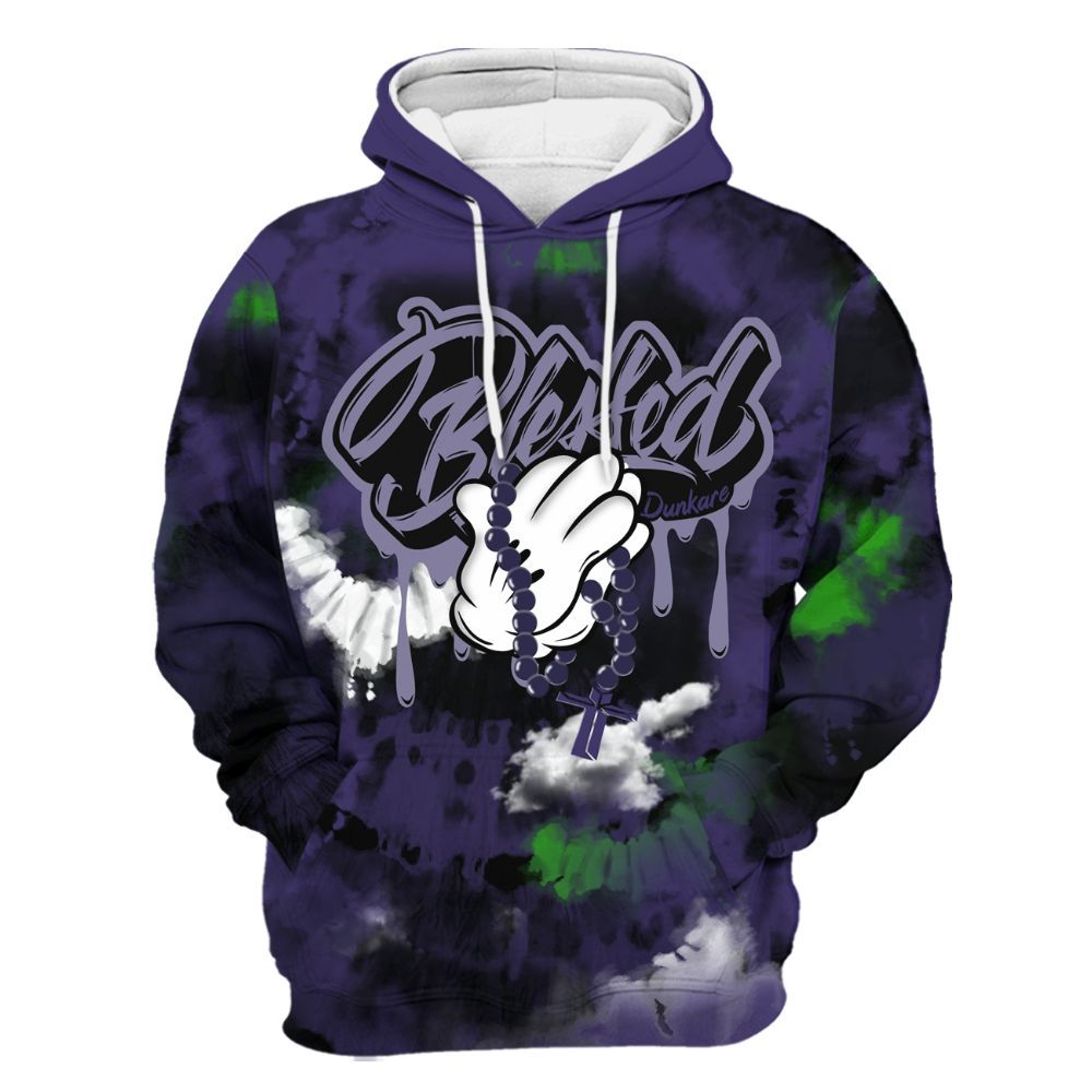 Hoodie To Match Retro Court Purple 13s - God Blessed Tie Dye All Over Print