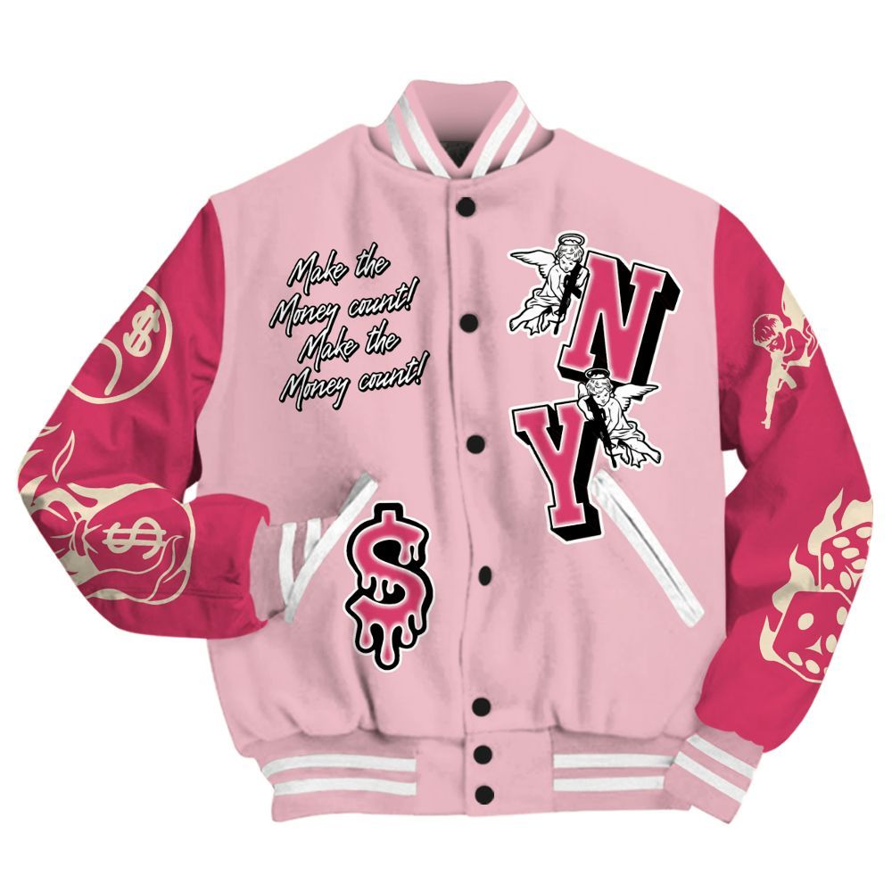 Varsity Jacket To Match Low OG Tropical Pink 1s - Paid In Full Money Graphic Varsity Jacket All Over Print
