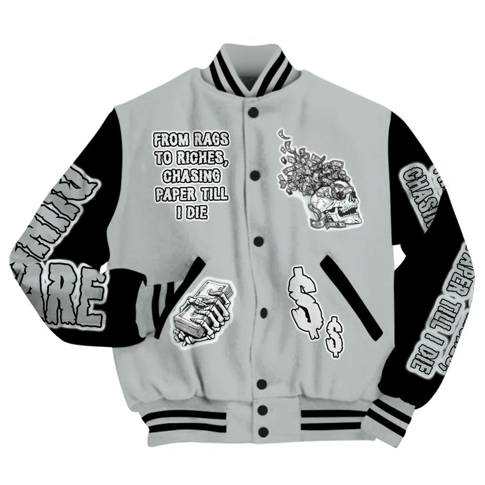 Varsity Jacket To Match Black Wolf Grey 12s - From Rags To Riches All Over Print