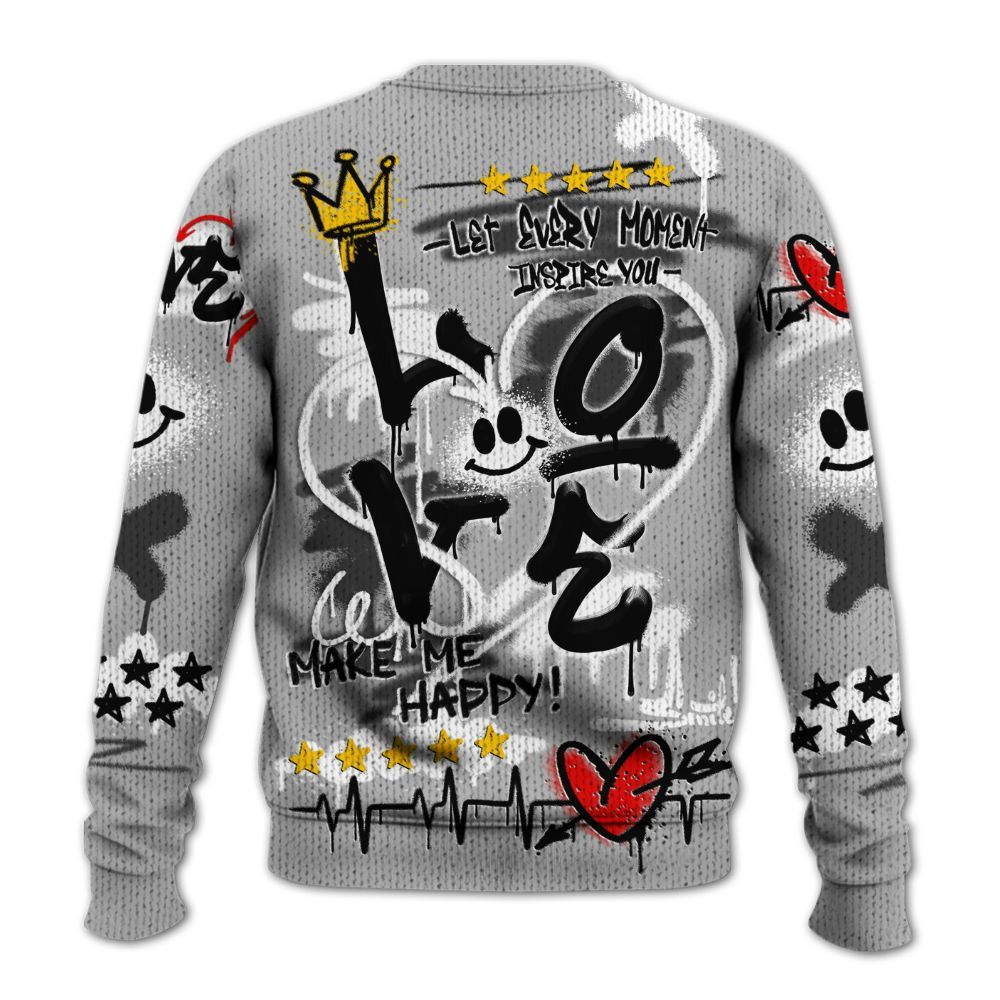 Knitted Sweater To Match NOCTA Black 2s - Happy Love Beats Graffiti Streetwear
