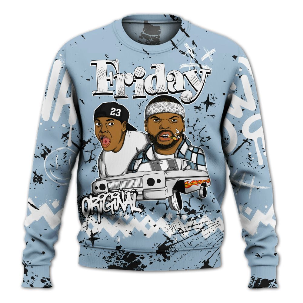 Sweatshirt To Match Mid Ice Blue 1s - Friday Sneaker Crayon All Over Print