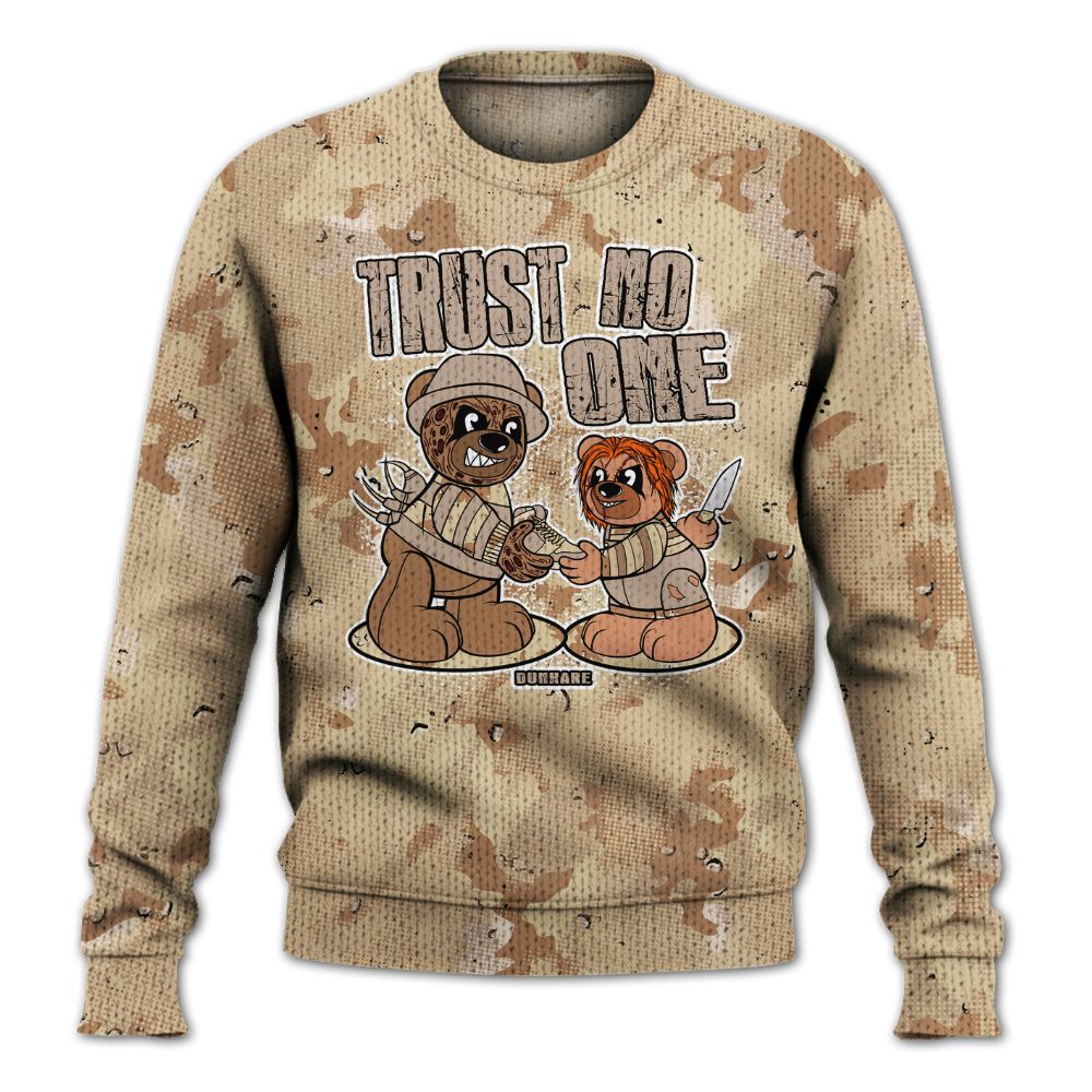Knitted Sweater To Match Desert Camo 3s - Trust No One Bear Abstract Halftone