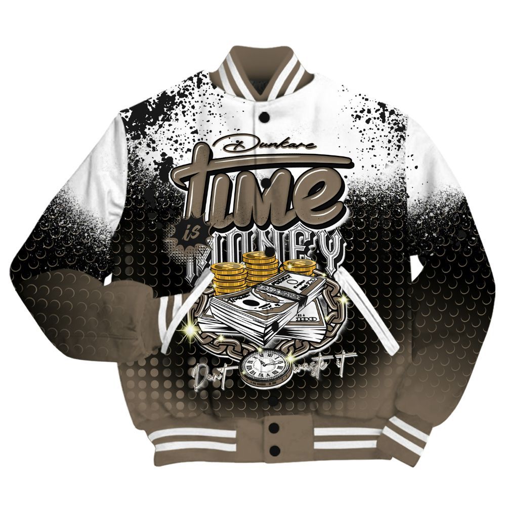Varsity Jacket To Match Low OG Dark Mocha 1s Shirt, Halftone Time Is Money All Over Print