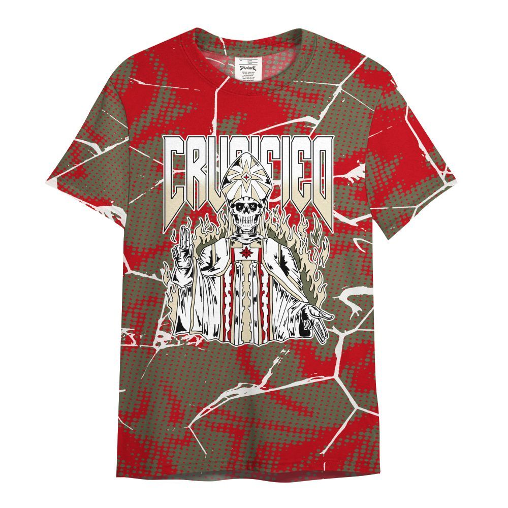 Shirt To Match Travis Scott Low OG Medium Olive 1s - Crucified Skeleton Crack All Over Print