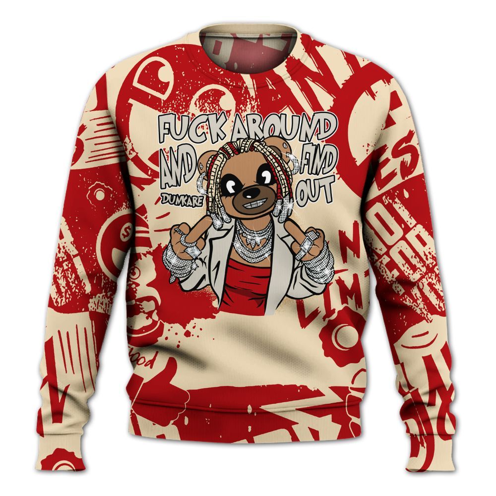 Sweatshirt To Match Dunk Low Strawberry Waffle - F#ck Around Bear Bear Monogram Graffiti All Over Print