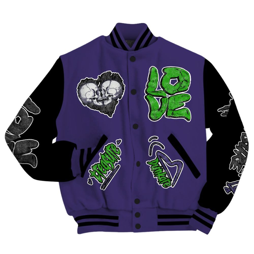 Varsity Jacket To Match Retro Court Purple 13s - Skull Love All Over Print