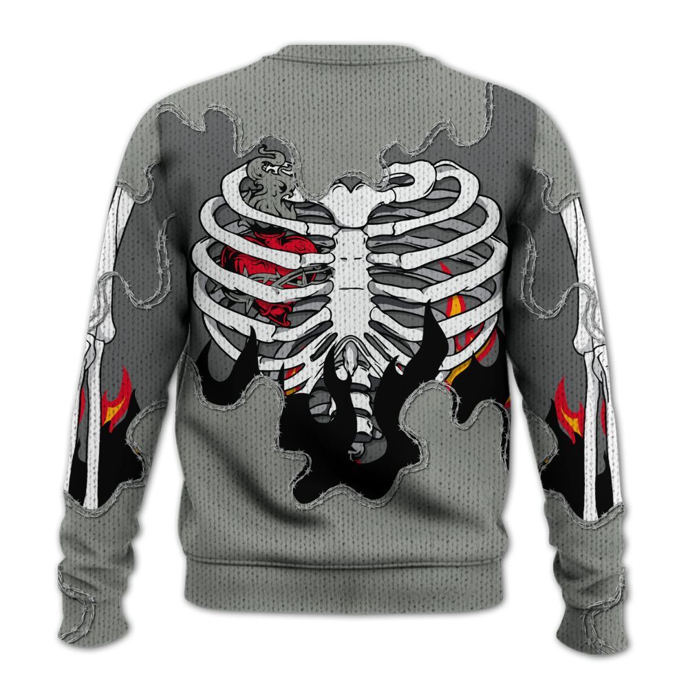Knitted Sweater To Match Paris Olympics 4s - Skeleton Heart On Fire