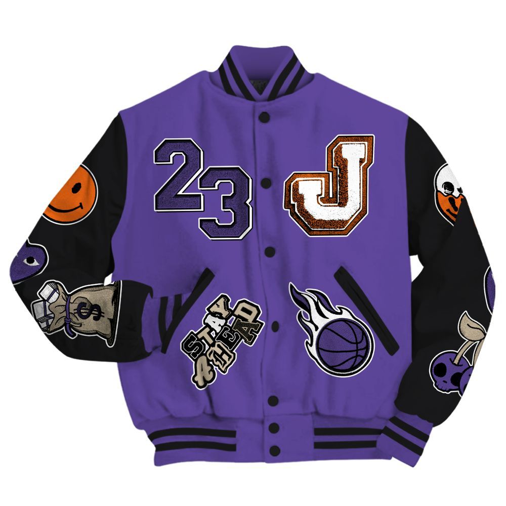 Varsity Jacket To Match Air Max Waffle SP Voltage Purple - Hustles Money Number 23 All Over Print