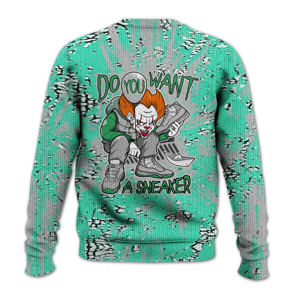 Knitted Sweater To Match Black Green Glow 3s - Clown Scary Sneakers Graphic Halloween