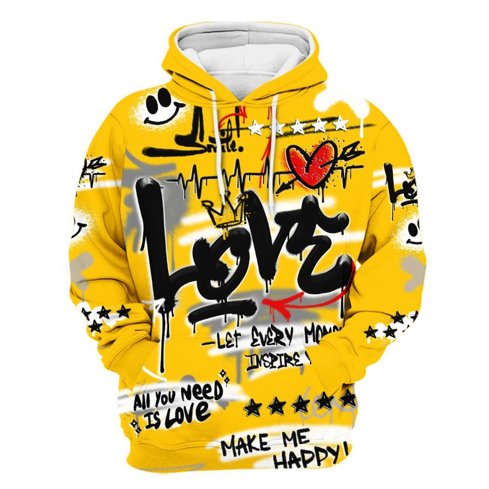 Hoodie To Match Vivid Sulfur 4s - Happy Love Beats Graffiti Streetwear All Over Print