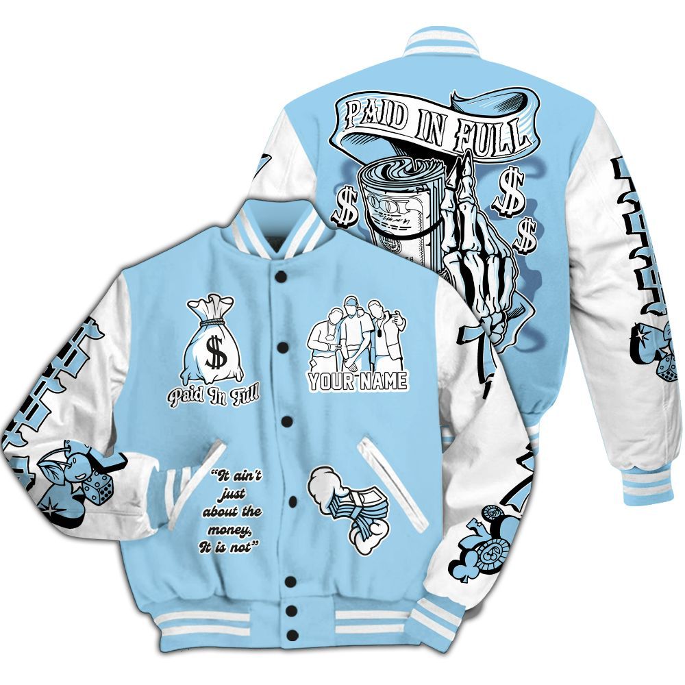 Varsity Jacket To Match Legend Blue 11s - Paid In Full Baseball Varsity Jacket Custom Name All Over Print