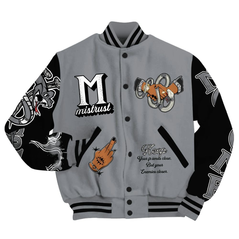 Varsity Jacket To Match Black Cement 3s - Trust No One Snake-Bite Street Style All Over Print