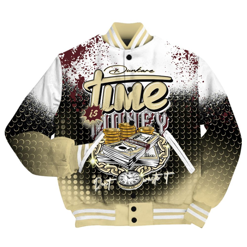 Varsity Jacket To Match Women Phantom 12s Shirt, Halftone Time Is Money All Over Print
