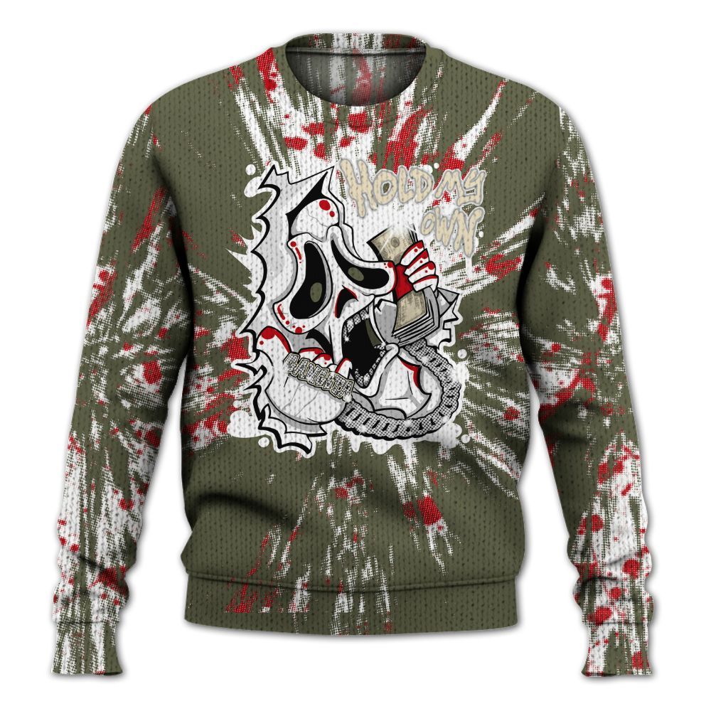 Knitted Sweater To Match Travis Scott Low OG Medium Olive 1s - Hold My Own Graphic Halloween