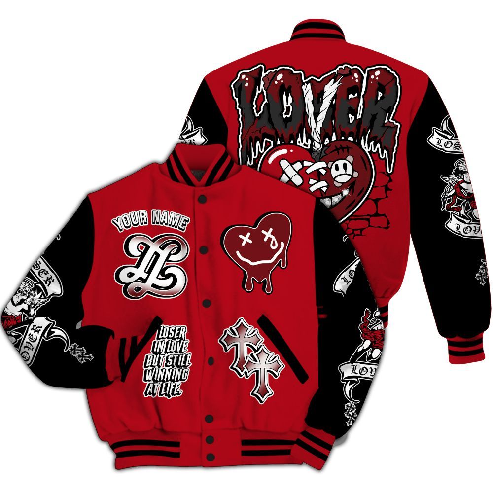 Varsity Jacket To Match Bred Velvet 11s - LOVER LOSER Custom Name Baseball Varsity Jacket All Over Print