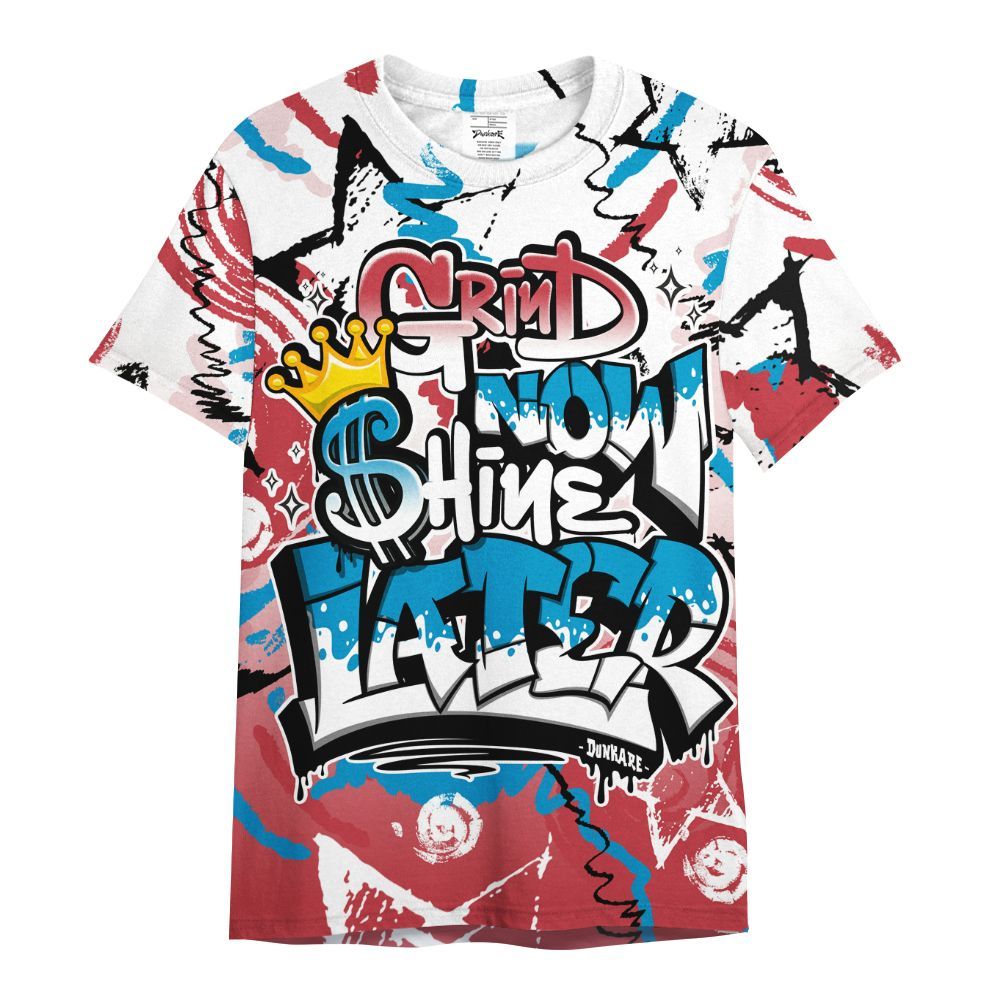 Shirt To Match High OG University Red Dark Powder Blue 1s - Grind Shine Later Drip All Over Print