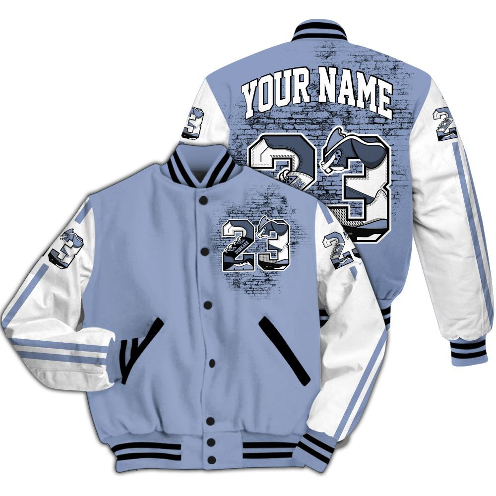 Varsity Jacket To Match Blue Grey 13s - Custom Name Number 23 5s All Over Print