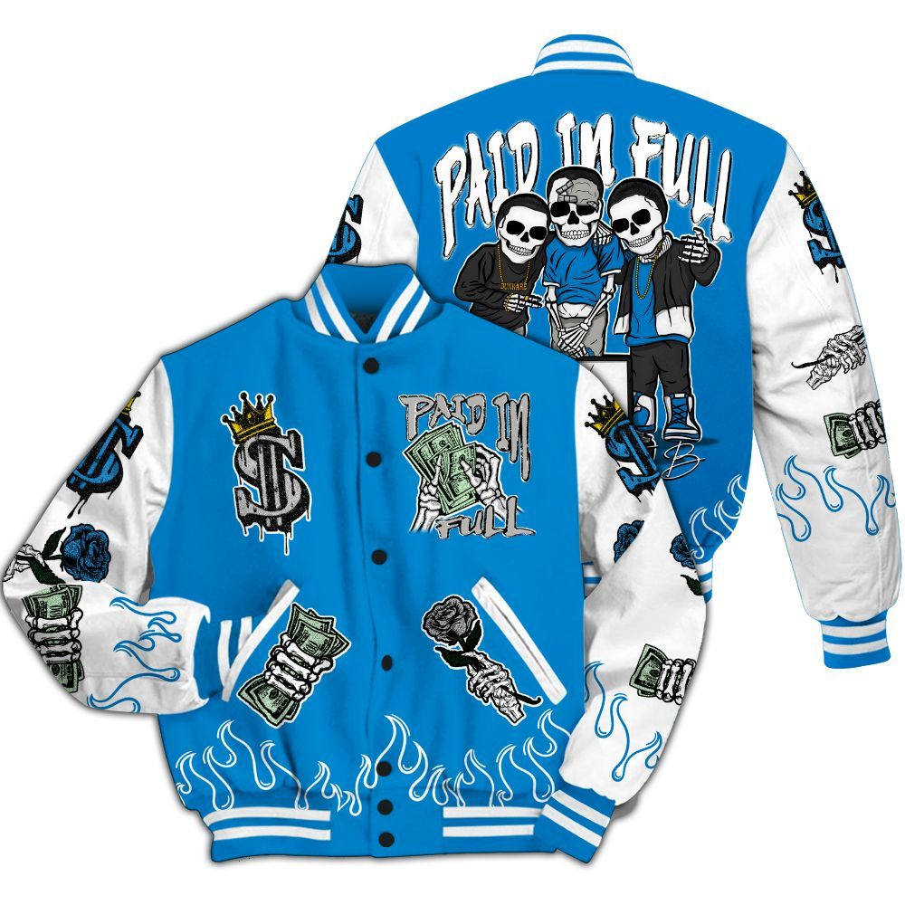 Varsity Jacket To Match Industrial Blue 4s - Fire Everybody Paid In All Over Print