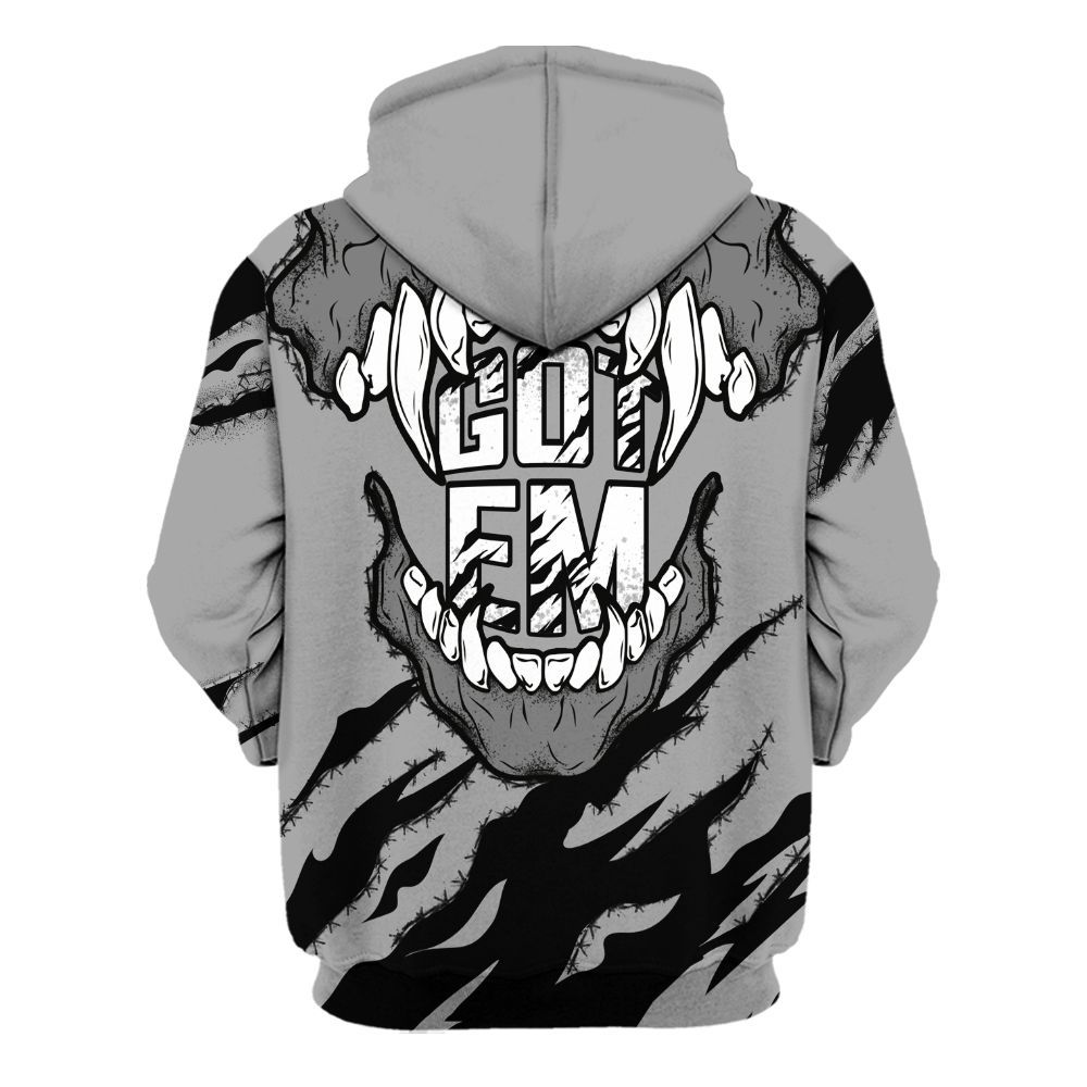 Hoodie To Match Black Wolf Grey 12s - GOT 'EM Skeleton Scratch All Over Print