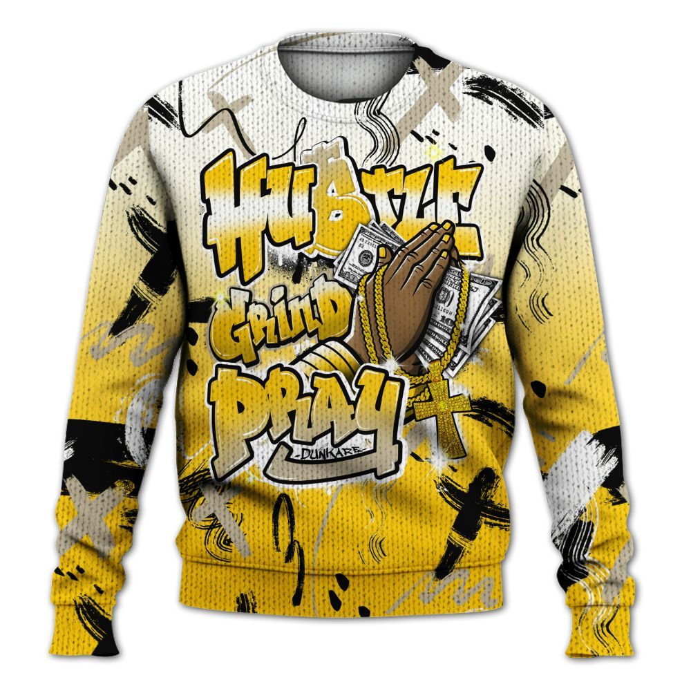 Knitted Sweater To Match Vivid Sulfur 4s - Money Hustle Grind Pray
