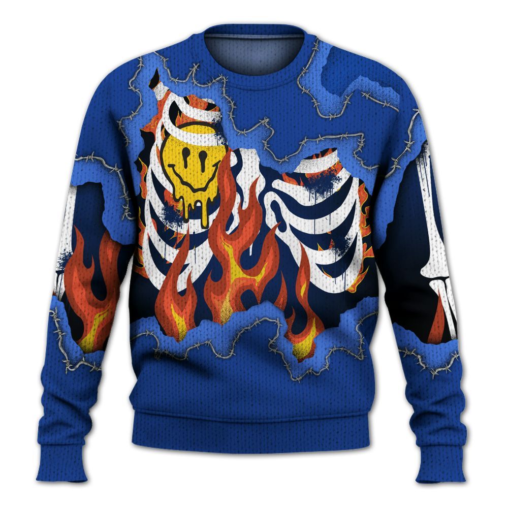 Knitted Sweater To Match Air Foamposite One Royal - Skeleton On Fire Skrrt