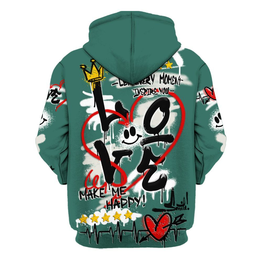 Hoodie To Match RM Oxidized Green 4s - Happy Love Beats Graffiti Streetwear All Over Print